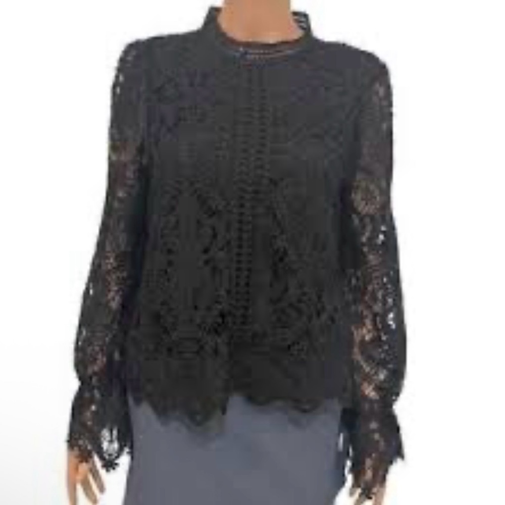 Ultra Pink- Elegant Black Lace Women's Top Size Medium